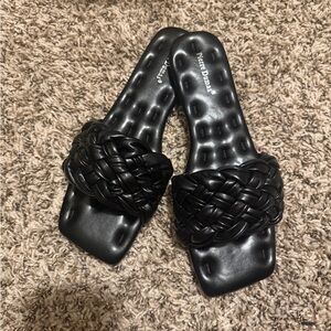 Pierre Dumas Black Woven Slide Sandals